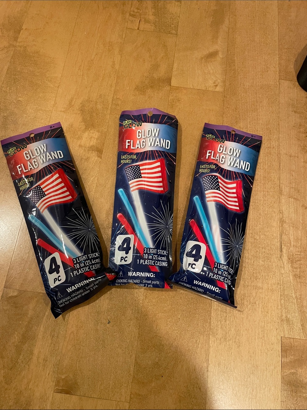 Glow Flag Wand - Red, White & Blue Glow Sticks - 3 pack
